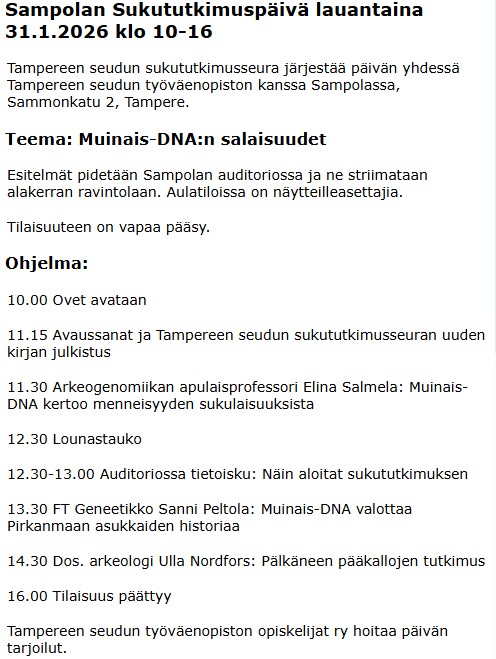 Sampolan Sukututkimus päivä 31.1.2026